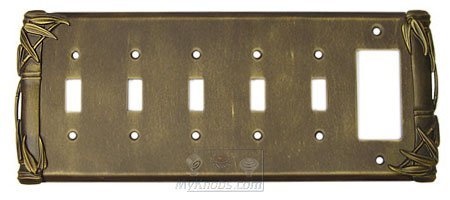 Bamboo Switchplate Combo Rocker/GFI Five Gang Toggle Switchplate in Black with Bronze Wash