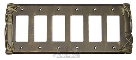 Bamboo Switchplate Six Gang Rocker/GFI Switchplate in Rust with Verde Wash