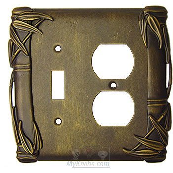 Bamboo Switchplate Combo Single Toggle Duplex Outlet Switchplate in Black with Verde Wash
