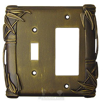 Bamboo Switchplate Combo Rocker/GFI Single Toggle Switchplate in Pewter with Verde Wash