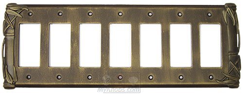 Bamboo Switchplate Seven Gang Rocker/GFI Switchplate in Pewter with Verde Wash