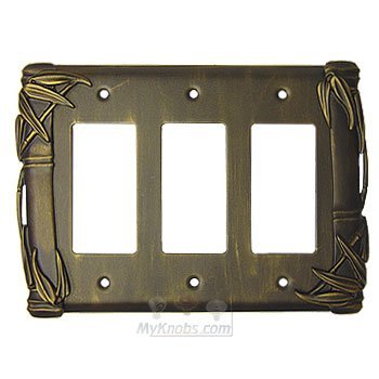 Bamboo Switchplate Triple Rocker/GFI Switchplate in Pewter with White Wash