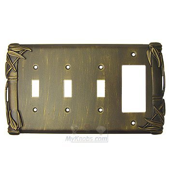 Bamboo Switchplate Combo Rocker/GFI Triple Toggle Switchplate in Bronze with Black Wash