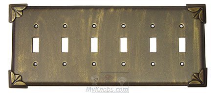 Pompeii Switchplate Six Gang Toggle Switchplate in Pewter with Maple Wash