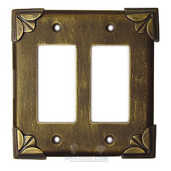 Pompeii Switchplate Double Rocker/GFI Switchplate in Pewter with Verde Wash