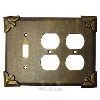Pompeii Switchplate Combo Double Duplex Outlet Single Toggle Switchplate in Black with Cherry Wash