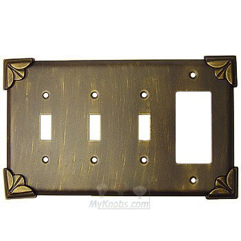 Pompeii Switchplate Combo Rocker/GFI Triple Toggle Switchplate in Pewter with Verde Wash