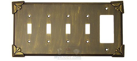 Pompeii Switchplate Combo Rocker/GFI Quadruple Toggle Switchplate in Brushed Natural Pewter