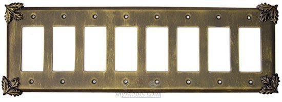 Oak Leaf Switchplate Eight Gang Rocker/GFI Switchplate in Black with Chocolate Wash