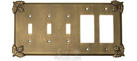 Oak Leaf Switchplate Combo Double Rocker/GFI Triple Toggle Switchplate in Pewter Bright
