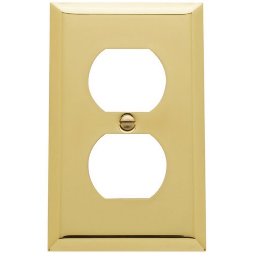 Single Duplex Outlet Beveled Edge Switchplate in Polished Brass