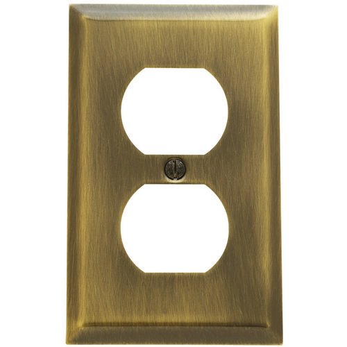 Single Duplex Outlet Beveled Edge Switchplate in Satin Brass & Black