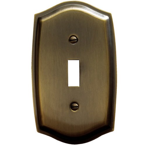 Single Toggle Colonial Switchplate in Satin Brass & Black