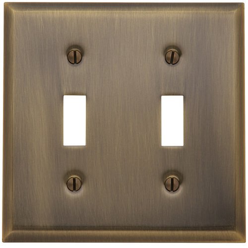 Double Toggle Beveled Edge Switchplate in Satin Brass & Black
