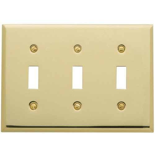 Triple Toggle Beveled Edge Switchplate in Polished Brass