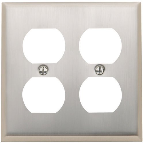Double Duplex Outlet Beveled Edge Switchplate in Satin Nickel
