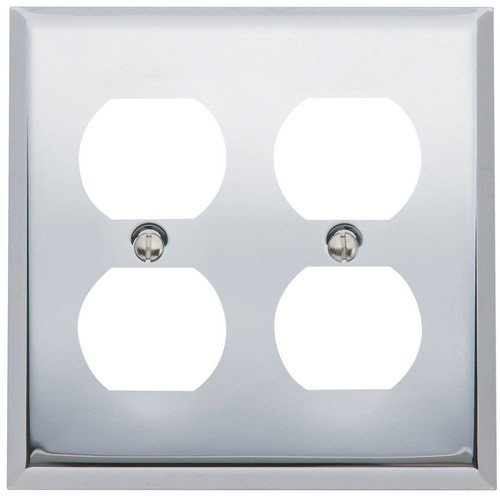 Double Duplex Outlet Beveled Edge Switchplate in Polished Chrome