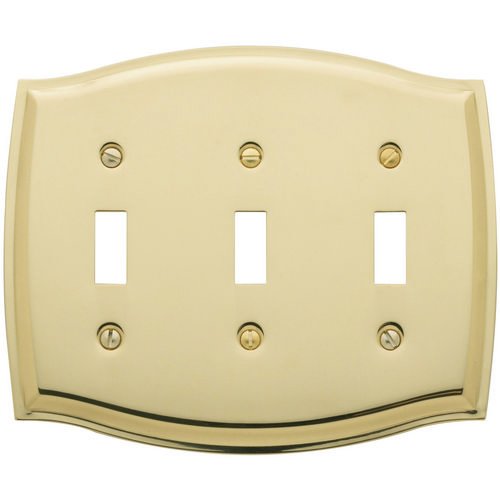 Triple Toggle Colonial Switchplate in Polished Brass