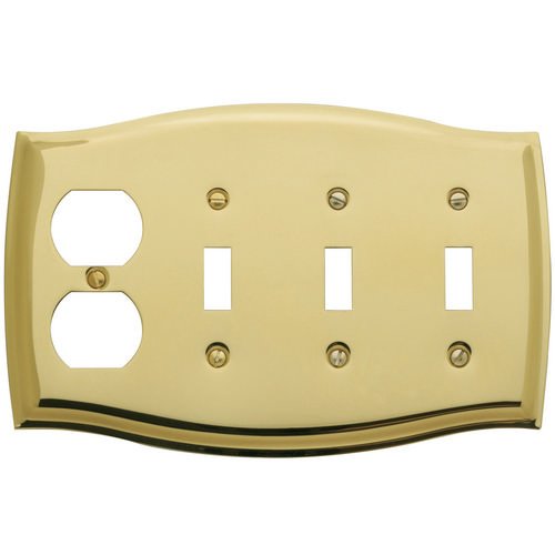 Triple Toggle/Single Duplex Outlet Combination Colonial Switchplate in Polished Brass