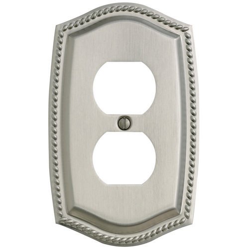 Single Duplex Outlet Rope Switchplate in Satin Nickel