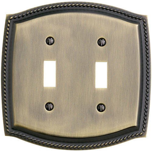 Double Toggle Rope Switchplate in Satin Brass & Black