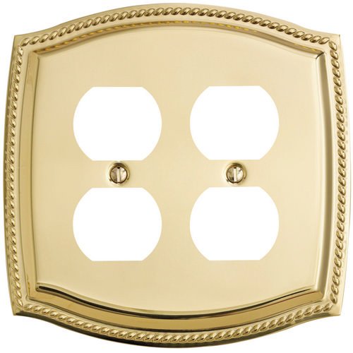 Double Duplex Outlet Rope Switchplate in Polished Brass