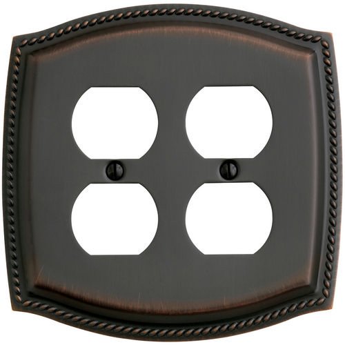 Double Duplex Outlet Rope Switchplate in Venetian Bronze