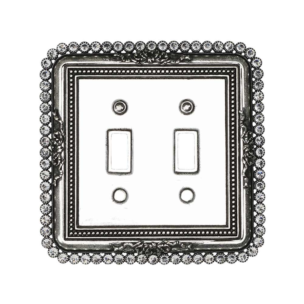 Double Toggle Switchplate With 74 Aurore Boreale Swarovski Crystals in Antique Brass