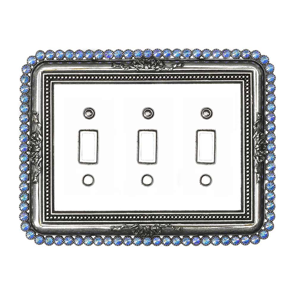 Triple Toggle Switchplate With 84 Aurore Boreale Swarovski Crystals in Soft Gold