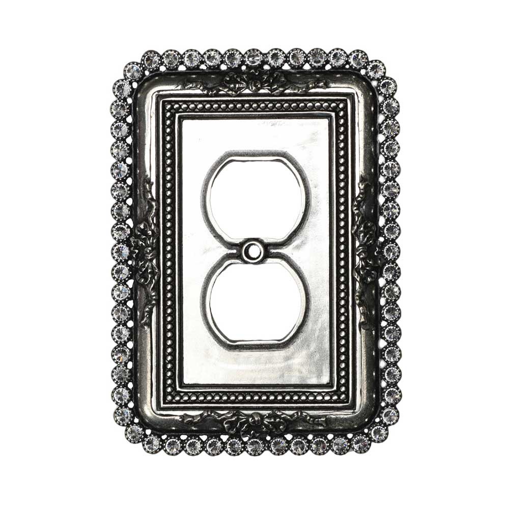 Single Duplex Outlet Switchplate With 60 Aurore Boreale Swarovski Crystals in Chrysalis