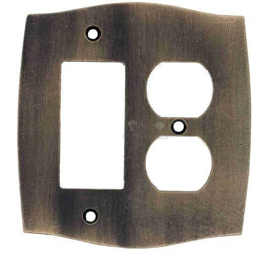 Combo GFI/Duplex Outlet Colonial Switchplate in Distressed Antique Brass
