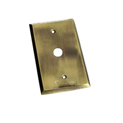 Square Bevel Cable Jack Switchplate in Antique Brass