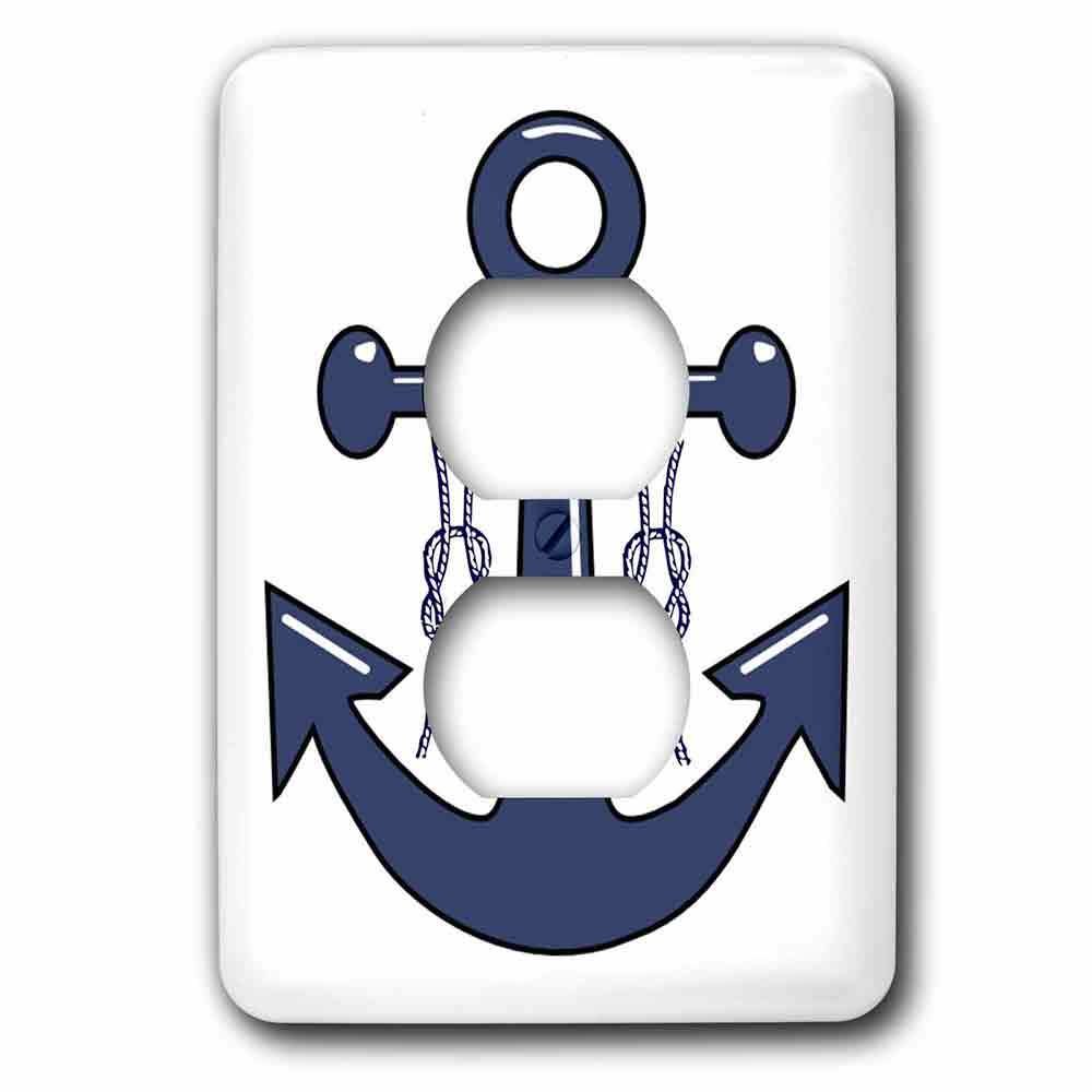 Single Duplex Wallplate With Navy Blue Anchor And Nautical Knots