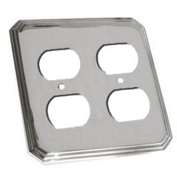 Deco Double Duplex Outlet Switchplate in Polished Chrome
