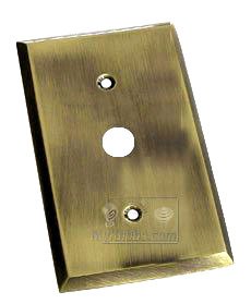 Square Bevel Cable Jack Switchplate in Antique Brass