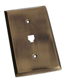 Square Bevel Phone Jack Switchplate in Antique Brass