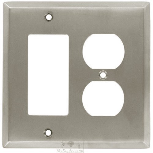 Square Bevel Combo GFI/ Duplex Outlet Switchplate in Satin Nickel