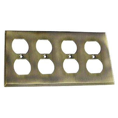 Square Bevel Quadruple Duplex Outlet Switchplate in Antique Brass