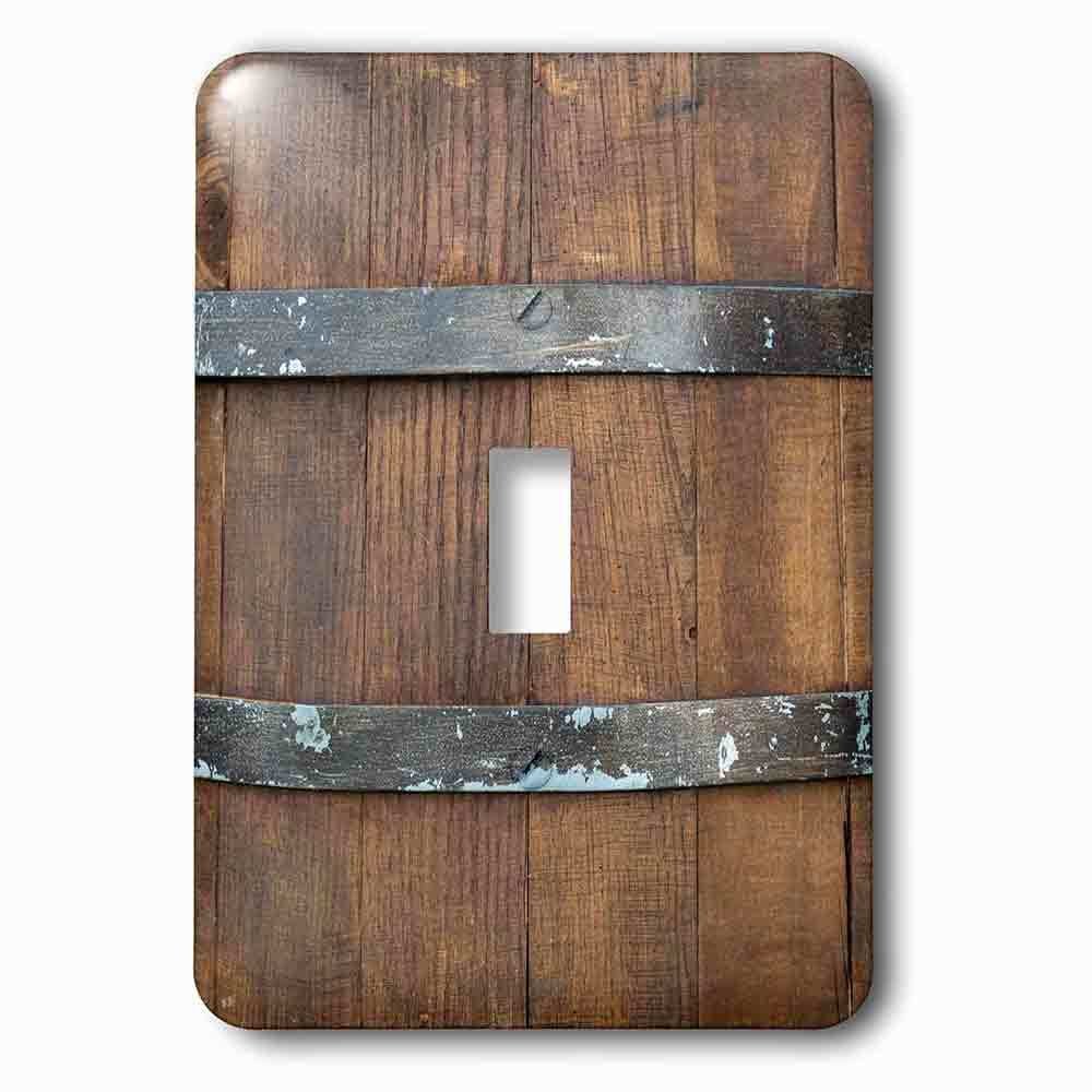 Single Toggle Wallplate With Image Of A Wooden Barrel, Metal Bands. Closeup View. Wooden Texture