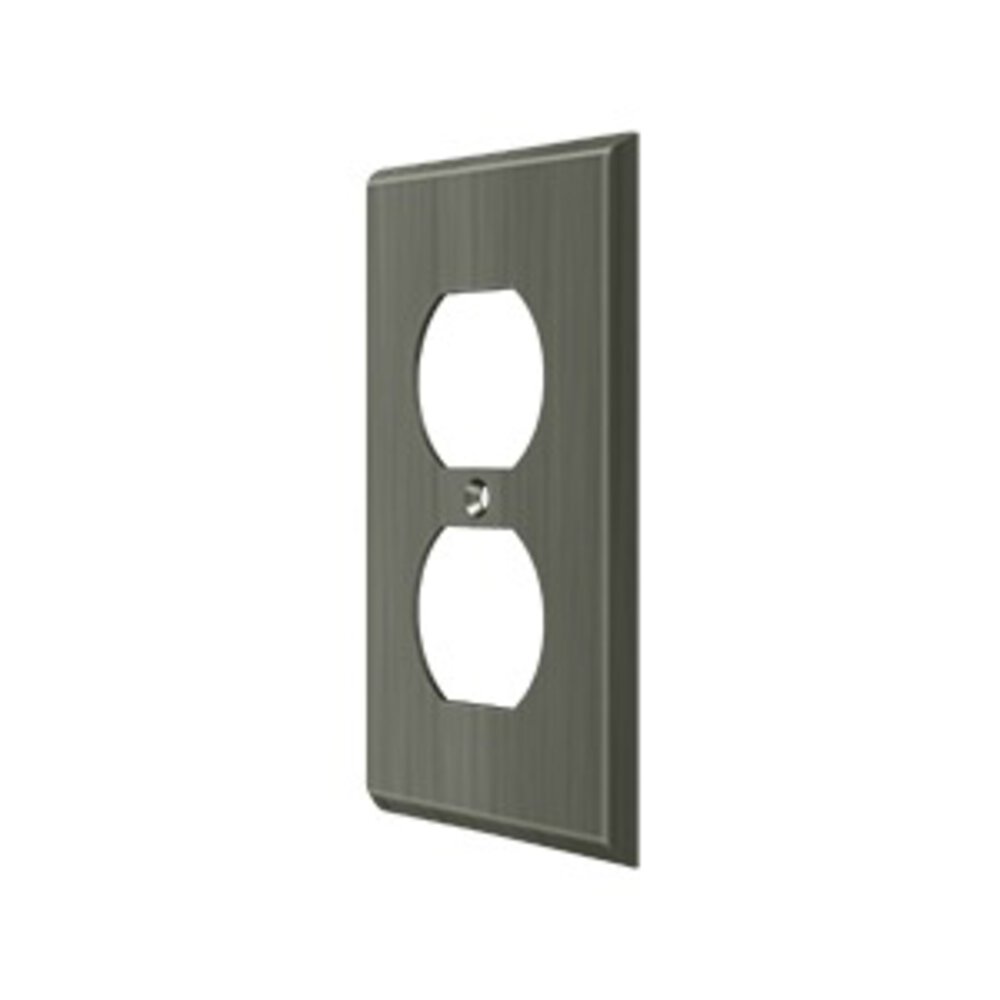 Solid Brass Single Duplex Outlet Switchplate in Antique Nickel