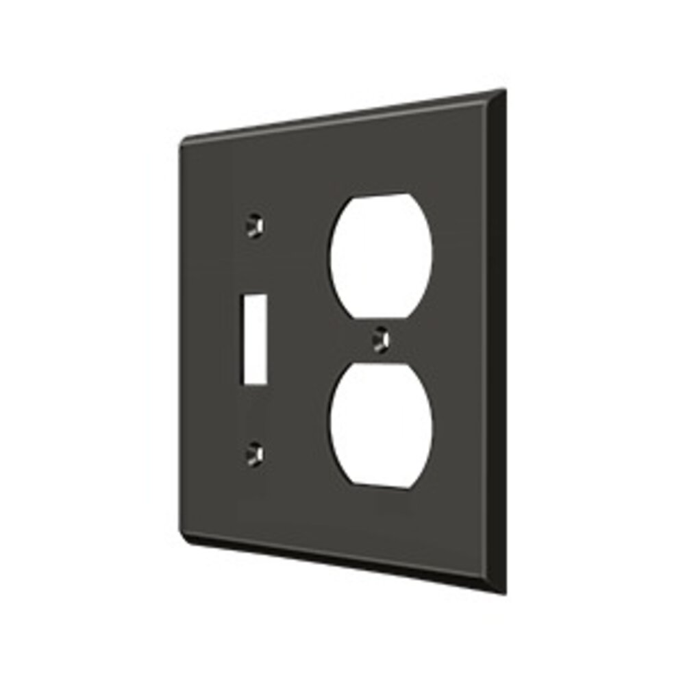 Solid Brass Single Toggle/Single Duplex Outlet Combination Switchplate in Oil Rubbed Bronze