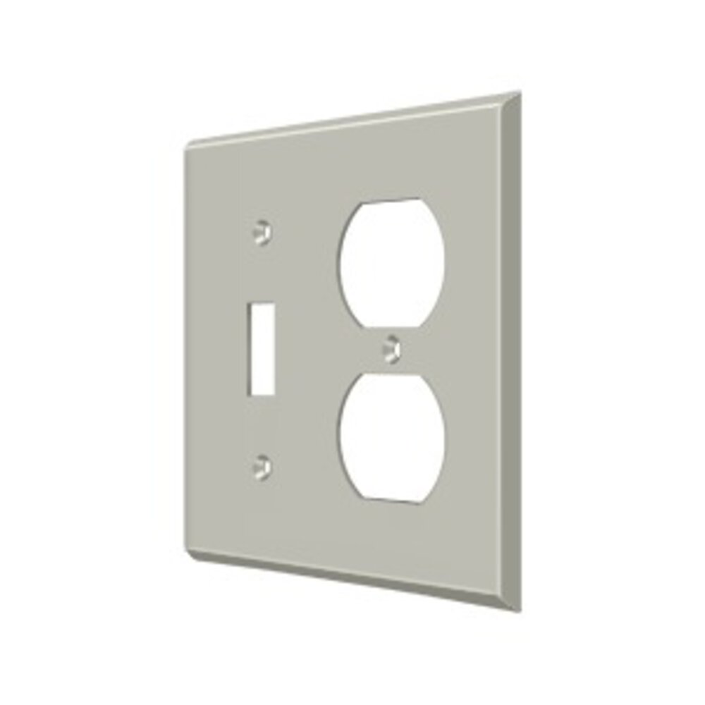 Solid Brass Single Toggle/Single Duplex Outlet Combination Switchplate in Brushed Nickel
