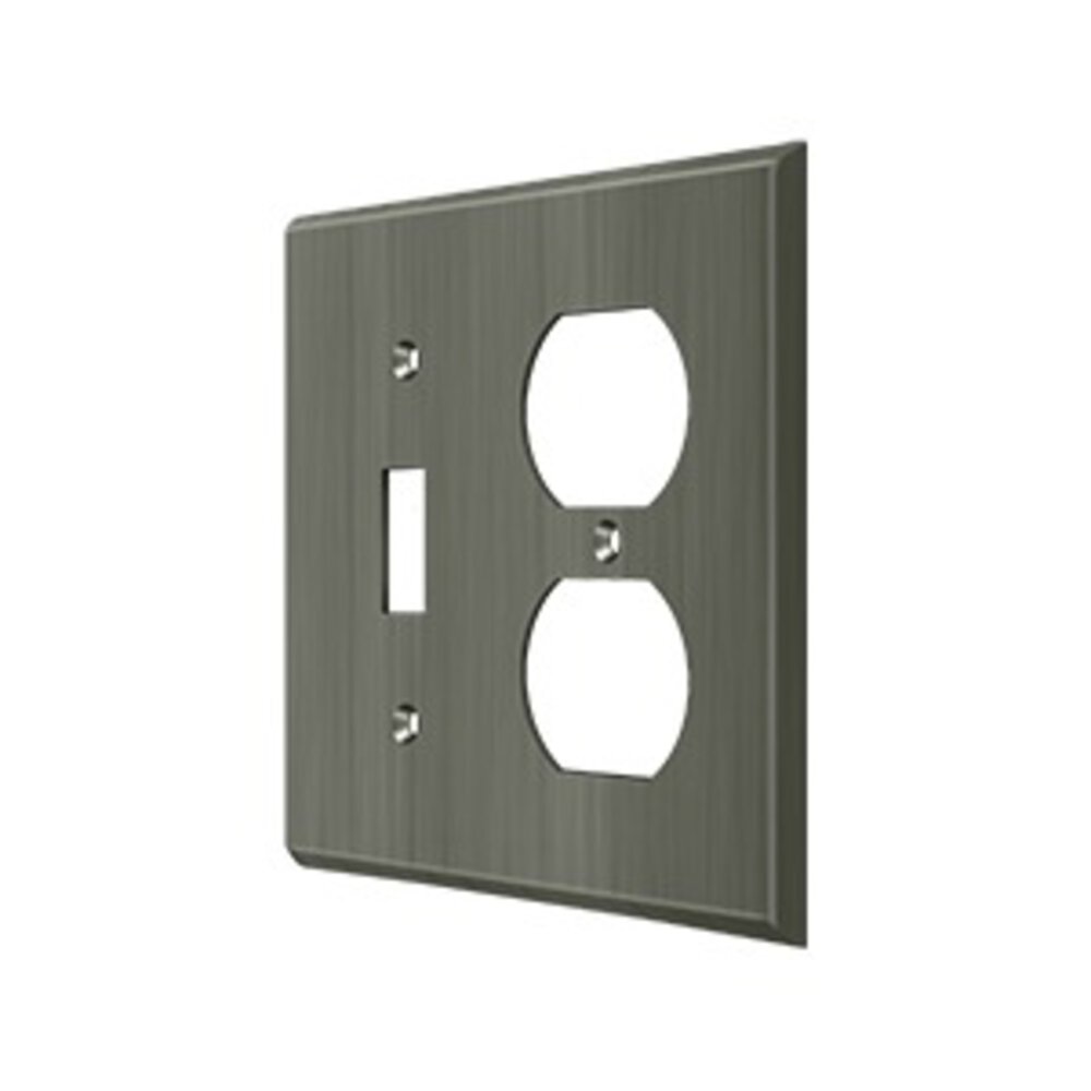 Solid Brass Single Toggle/Single Duplex Outlet Combination Switchplate in Antique Nickel