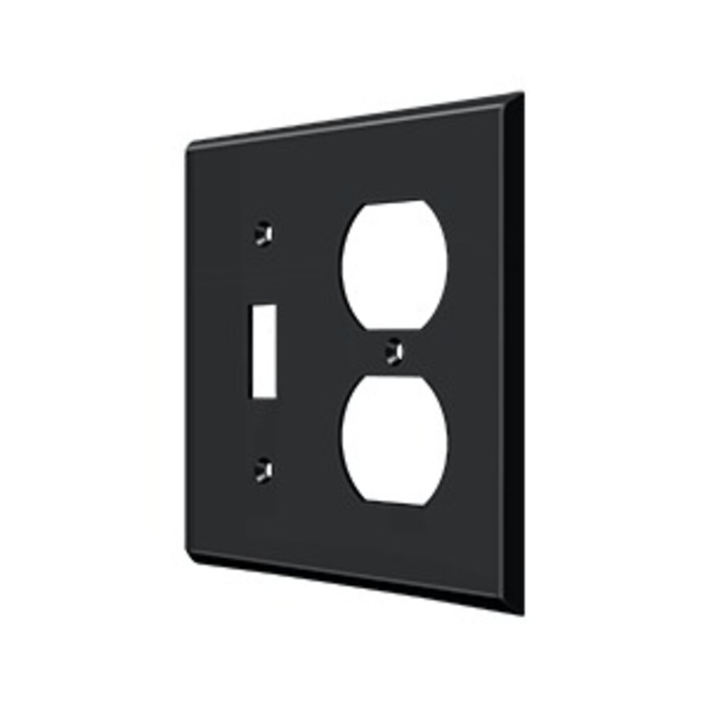 Solid Brass Single Toggle/Single Duplex Outlet Combination Switchplate in Paint Black