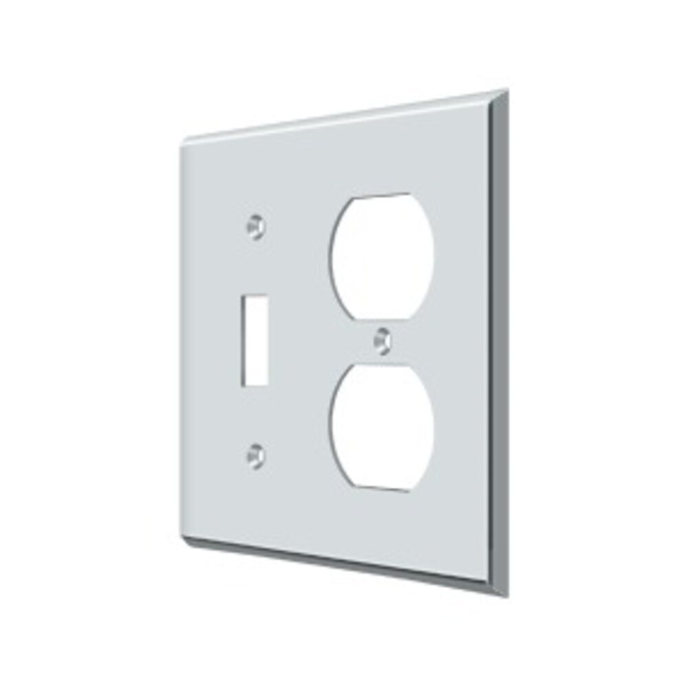 Solid Brass Single Toggle/Single Duplex Outlet Combination Switchplate in Polished Chrome
