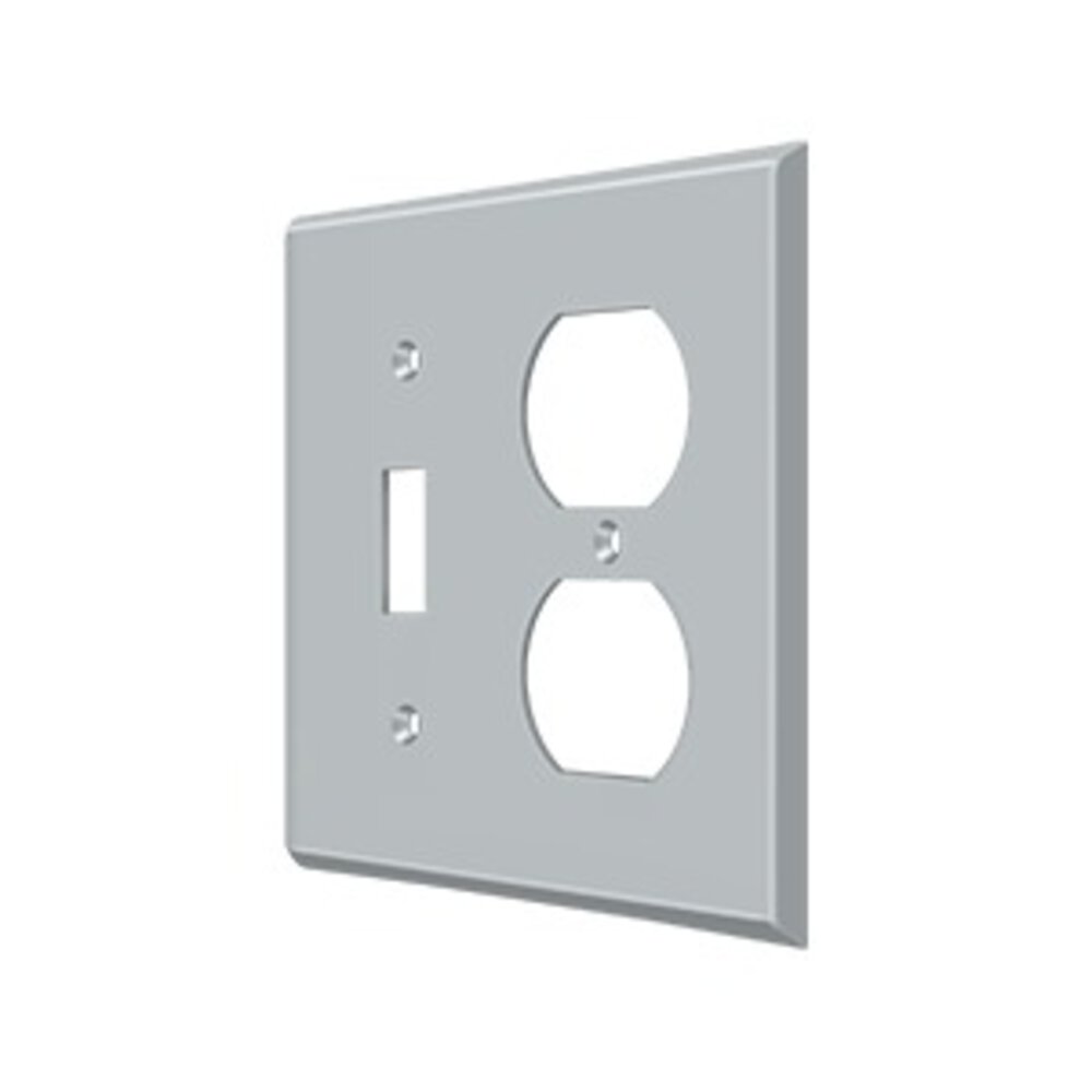 Solid Brass Single Toggle/Single Duplex Outlet Combination Switchplate in Brushed Chrome