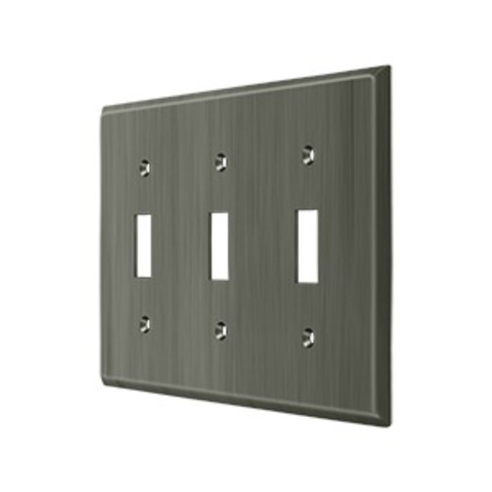 Solid Brass Triple Toggle Switchplate in Antique Nickel