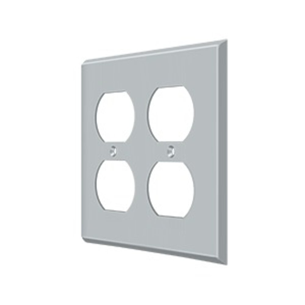 Solid Brass Double Duplex Outlet Switchplate in Brushed Chrome