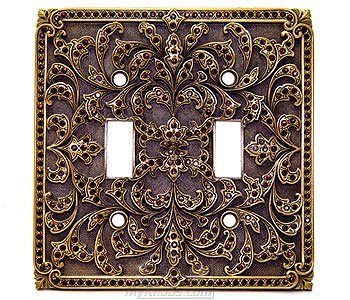 Double Toggle Switchplate Burgundy Swarovski Crystal in Museum Gold