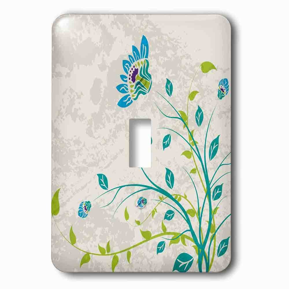 Single Toggle Wallplate With Lime Green Blue Turquoise And Purple Art Nouveau Style Flowers On Grunge Floral Decorative Nature